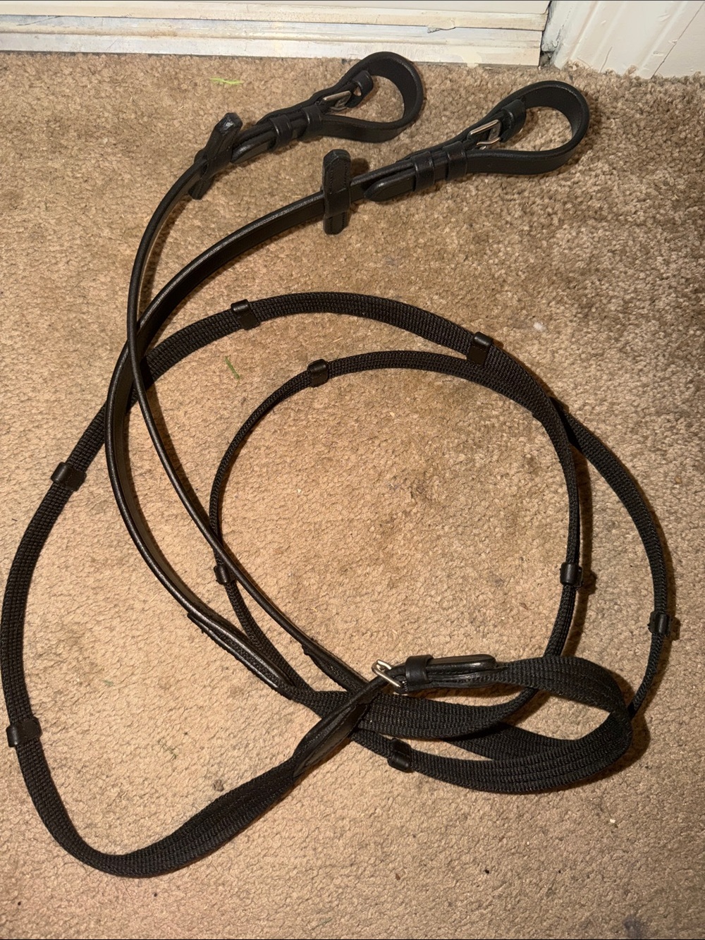 Reins Black Leather & Nylon Reins -